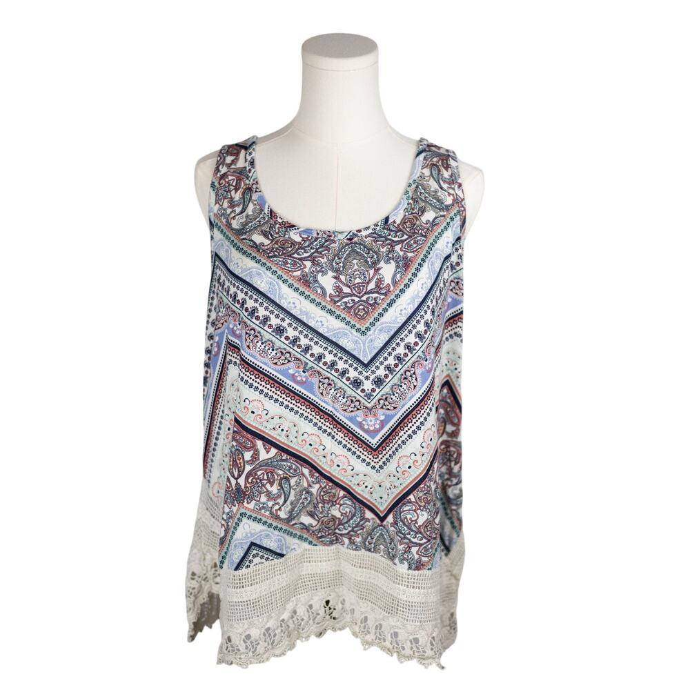 Cato XL Vintage Womens Tank Top Lace Hem Paisley